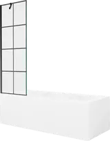 Vonia Mexen Cubik su apdaila ir stiklo sienele, 170x70 cm + 60 cm, Baltas+Juodas grid