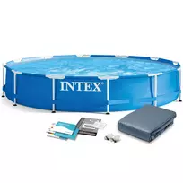 Intex Apvalus karkasinis baseinas, 366 x 76 cm, su uždangalu, sodui ir kiemui, lengvai surenkamas baseinas, šeimos baseinas