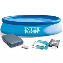 Intex Apvalus antžeminis baseinas, 366 x 76 cm, su uždangalu, šeimos naudojimui, lengvas surinkimas, patvari PVC konstrukcija, vasaros sodo baseinas