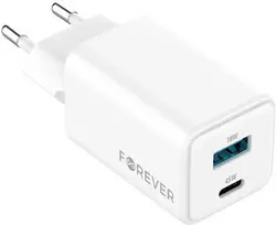 Telforceone Forever TC-08-45AC GaN PD QC charger 1x USB-C 1x USB 45W baltos spalvos
