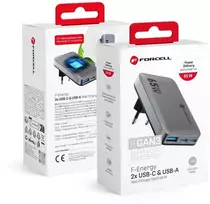 Telefono įkroviklis Forcell F-Energy Ultra Slim GaN III 2 x USB C + USB A QC4.0 PD 4A 65W VT-47 pilka 0INT