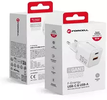Telefono įkroviklis Forcell F-Energy Mini GaN III USB C + USB A QC4.0 PD 30W VT-35 baltas 0INT
