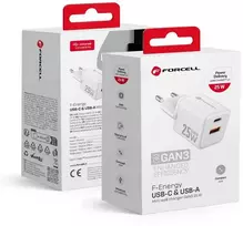 Telefono įkroviklis Forcell F-Energy Mini GaN III USB C + USB A QC4.0 PD 25W VT-25B baltas 0INT