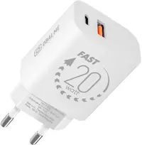 OBAL:ME laidinis įkroviklis USB-A + USB-C 20W baltos spalvos