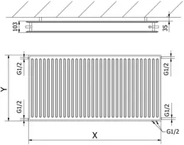 Radiatorius Mexen CVH20 Hygiene, 300 x 1200 mm, apatinio pajungimo, 764 W, antracito