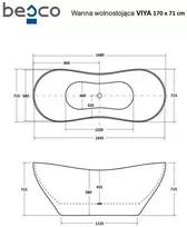 Vonia Besco Viya Matt Juodas&Baltas 170, su Klik-klak Graphite valomu iš viršaus