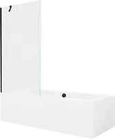 Vonia Mexen Cube su apdaila ir stiklo sienele, 180x80 cm + 90 cm, Baltas+Juodas/Transparent