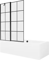 Vonia Mexen Cube su apdaila ir stiklo sienele, 170x80 cm + 120 cm, Baltas+Juodas grid