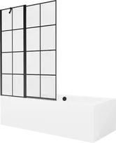 Vonia Mexen Cube su apdaila ir stiklo sienele, 180x80 cm + 120 cm, Baltas+Juodas grid