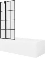 Vonia Mexen Cubik su apdaila ir stiklo sienele, 150x70 cm + 80 cm, Baltas+Juodas grid