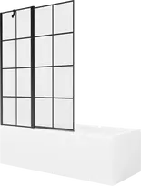 Vonia Mexen Cubik su apdaila ir stiklo sienele, 170x70 cm + 120 cm, Baltas+Juodas grid