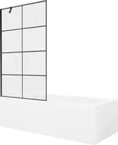 Vonia Mexen Vega su apdaila ir stiklo sienele, 180x80 cm + 100 cm, Baltas+Juodas grid