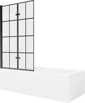 Vonia Mexen Vega su apdaila ir stiklo sienele, 180x80 cm + 100 cm (II), Baltas+Juodas grid