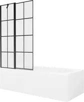 Vonia Mexen Vega su apdaila ir stiklo sienele, 170x70 cm + 100 cm, Baltas+Juodas grid