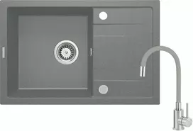 Granitinė virtuvinė plautuvė Deante Corio su maišytuvu, ZRCPS113, Metallic pilkas+Pilkas/steel