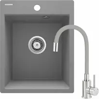 Granitinė virtuvinė plautuvė Deante Corio su maišytuvu, ZRCPS103, Metallic pilkas+Pilkas/steel