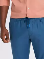 Blue Lininio mišinio chino stiliaus susukamos kelnės - mėlyno džinso v5 om-pacp-0198