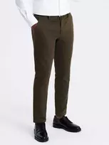 CLASSIC Vyriškos klasikinio kirpimo chino kelnės su smulkia tekstūra - tamsiai alyvuogių spalvos v4 om-pacp-0190