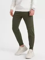 Zipper Vyriškos sportinės kelnės su siūlėmis ir užtrauktuku ant kojų - alyvuogių spalvos v3 om-pask-0147