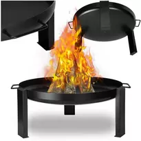 Lauko židinys, 80 cm, ketaus ir plieno, nešiojamas, juodas dubuo, ugniakuras, laužavietė