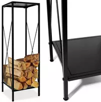 Metalinis malkinės stovas, 2 lentynos, juodas matinis, 100 kg, malkų laikiklis namams, malkų saugykla