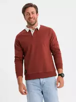 Collar vyriškas džemperis su balta polo apykakle - kaštoninės spalvos v3 om-ssnz-0132