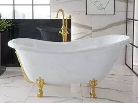 Vonia Besco Otylia 170, Baltas+Gold, su sifonu su persipylimu Klik-klak Gold