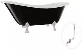Vonia Besco Otylia B&W 170, Juodas/Baltas+Chrome, su sifonu su persipylimu Klik-klak Chrome