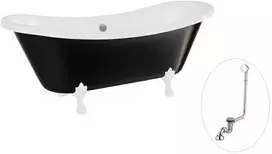 Vonia Besco Amelia B&W 190, Juodas/Baltas+Baltas, su sifonu su persipylimu Klik-klak Chrome
