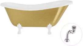 Vonia Besco Otylia Glam 160, Gold+Baltas, su sifonu Klik-klak Chrome