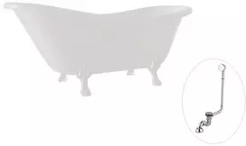 Vonia Besco Otylia 160, Baltas+Baltas, su sifonu su persipylimu Klik-klak Chrome