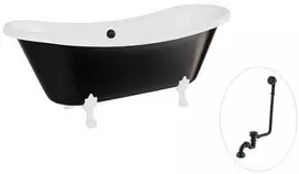 Vonia Besco Amelia B&W 190, Juodas/Baltas+Baltas, su sifonu su persipylimu Klik-klak Juodas