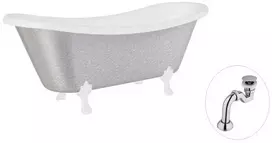Vonia Besco Amelia Glam 190, Sidabrinis+Baltas, su sifonu Klik-klak Chrome