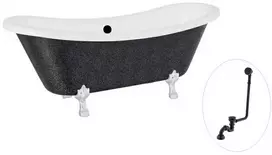 Vonia Besco Amelia Glam 190, Graphite+Chrome, su sifonu su persipylimu Klik-klak Juodas