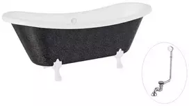 Vonia Besco Amelia Glam 190, Graphite+Baltas, su sifonu su persipylimu Klik-klak Chrome