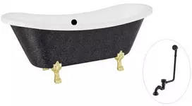 Vonia Besco Amelia Glam 190, Graphite+Gold, su sifonu su persipylimu Klik-klak Juodas