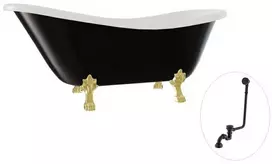 Vonia Besco Otylia B&W 160, Juodas/Baltas+Gold, su sifonu su persipylimu Klik-klak Juodas
