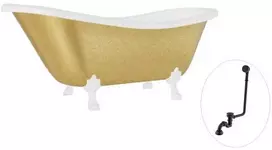 Vonia Besco Otylia Glam 160, Gold+Baltas, su sifonu su persipylimu Klik-klak Juodas