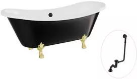 Vonia Besco Amelia B&W 190, Juodas/Baltas+Gold, su sifonu su persipylimu Klik-klak Juodas