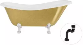 Vonia Besco Otylia Glam 170, Gold+Chrome, su sifonu Klik-klak Juodas