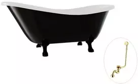 Vonia Besco Otylia B&W 160, Juodas/Baltas+Juodas, su sifonu su persipylimu Klik-klak Gold