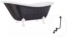 Vonia Besco Otylia Glam 170, Graphite+Baltas, su sifonu su persipylimu Klik-klak Juodas