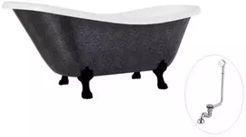 Vonia Besco Otylia Glam 160, Graphite+Juodas, su sifonu su persipylimu Klik-klak Chrome