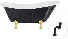 Vonia Besco Otylia Glam 160, Graphite+Gold, su sifonu Klik-klak Juodas