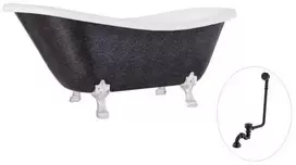 Vonia Besco Otylia Glam 170, Graphite+Chrome, su sifonu su persipylimu Klik-klak Juodas