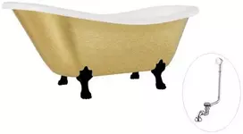 Vonia Besco Otylia Glam 170, Gold+Juodas, su sifonu su persipylimu Klik-klak Chrome