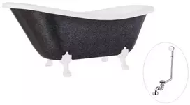 Vonia Besco Otylia Glam 170, Graphite+Baltas, su sifonu su persipylimu Klik-klak Chrome