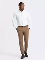 CLASSIC Vyriškos klasikinio kirpimo chino kelnės su smulkia tekstūra - rudos v2 om-pacp-0190