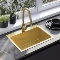 Plieninė virtuvinė plautuvė Rea Liam su maišytuvu, Brushed Gold