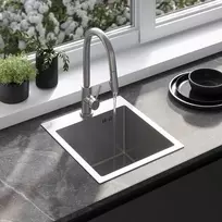 Plieninė virtuvinė plautuvė Rea Leo 40 su maišytuvu, Brushed Nickel